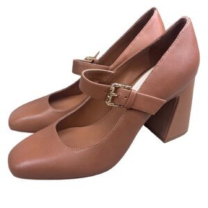 Dolce Vita Lakota Mary Jane Heels 8.5 Caramel Block Leather Pump